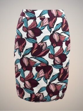 Loft 6 white/red tulip floral back‎ zip stretch cotton blend lined pencil skirt